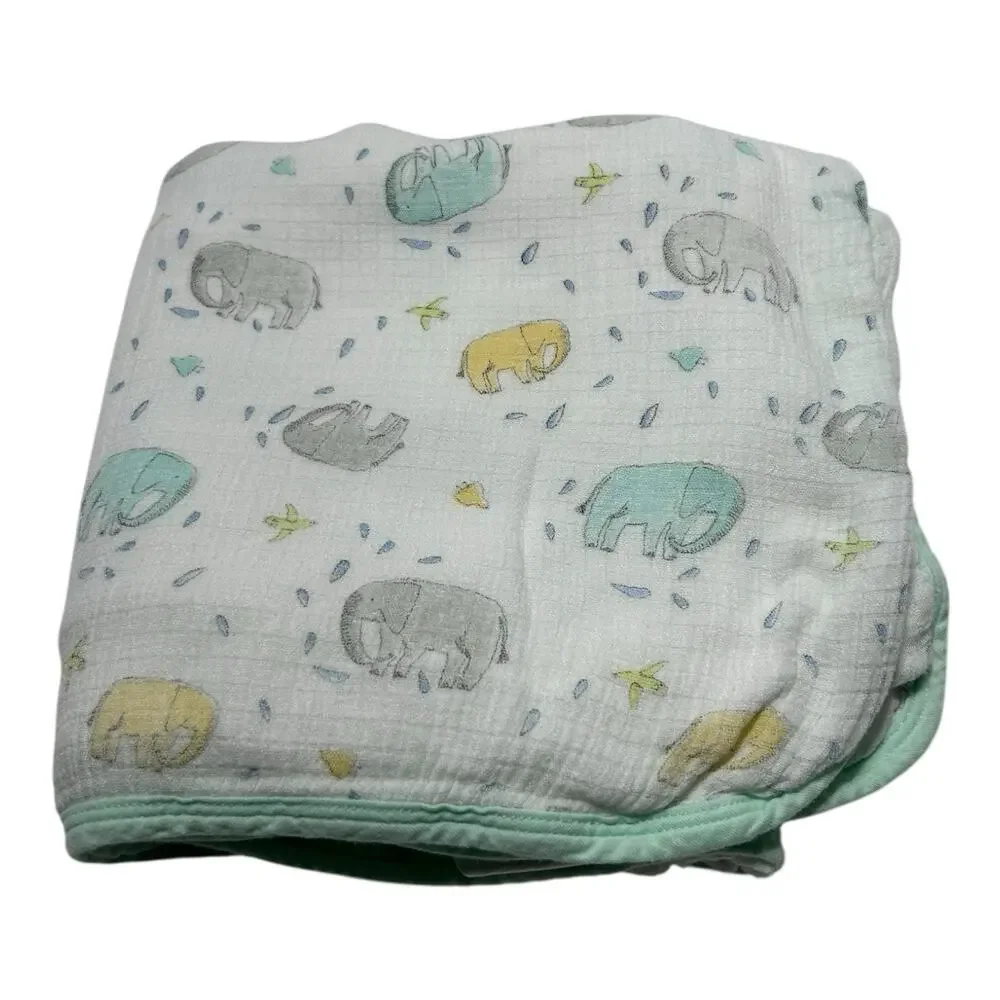 Aden & Anais Ellie Elephant Bird Baby Blanket Yellow Gray Green Blue Muslin